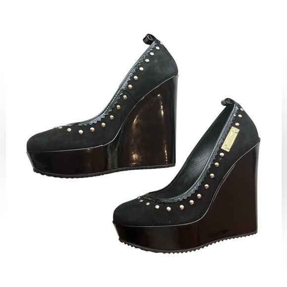 Galliano Black Studded Wedge Shoes NWOT - Picture 1 of 7
